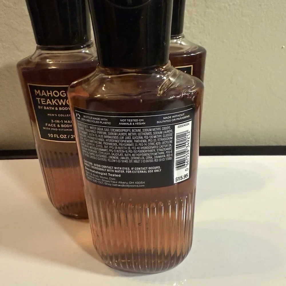 NEW LOT of 3 Bath & Body Works 10 oz NOIR 3-IN-1 Hair, Face & Body Wash‎